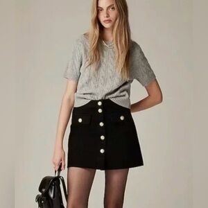 NWT J. Crew Black Denim Button-Up Mini Skirt, Gold Crest Buttons, Sizes 00, 0, 2